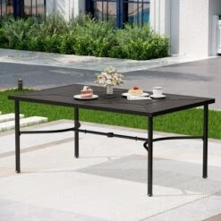 Captiva Designs 7pc Patio Dining Geometric Pattern Rectangular Steel Table & Mesh Back Metal Arm Chairs