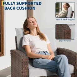 3-Piece Outdoor Wicker Bistro Set With Swivel Chairs - Modern Rattan Patio Furniture With Thick Cushions & Side Table -VIDAXL Sale Store GUEST 0292b527 7068 4d7e b242 19c63b222886