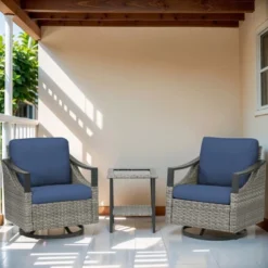 Buenhomino 3 PCS Patio Furniture Set Swivel Rocking Chairs Set Of 2 With Glass Top Side Table -VIDAXL Sale Store GUEST 02ba837e 9acd 4041 86c9 29e7262d4c01