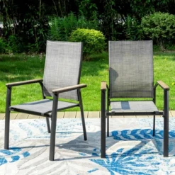 Captiva Designs 5pc Patio Dining Set Steel Frame Table With Umbrella Hole & Gray Textilene Chairs With Wood-like Armrests -VIDAXL Sale Store GUEST 034e8500 a548 46f6 aab7 99d9a7fd9e66