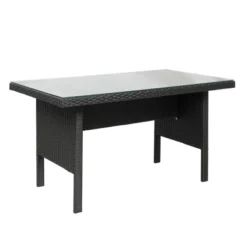 6pc Wicker Patio Conversation Set With Glass Table Ottomans & Cushions - Black/Dark Gray - GODEER -VIDAXL Sale Store GUEST 03d5dbc5 b9de 4729 ac3b 5937b1dab7b0