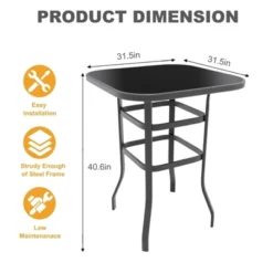 Outdoor Bar Table, Square Patio Table Tempered Glass, Outdoor Bistro Tables For Hot Tub, Balcony, Garden, Patio, Poolside, Lawn, Backyard -VIDAXL Sale Store GUEST 03f22628 da77 4e28 9964 93454debcae1