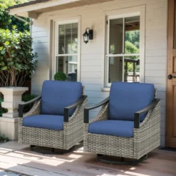 Buenhomino 3 PCS Patio Furniture Set Swivel Rocking Chairs Set Of 2 With Glass Top Side Table -VIDAXL Sale Store GUEST 04550560 076f 414d 8b83 8e9ce5fc352d