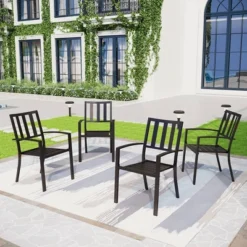 5pc Outdoor Dining Set With Stackable Chairs & Round Metal Table - Black - Captiva Designs: Weather-Resistant Patio Set -VIDAXL Sale Store GUEST 04908a50 bd78 4911 ac52 86ff00b6926f