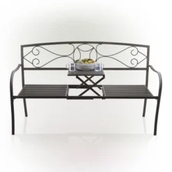 Metal Garden Bench With Retractable Table Black - Alpine Corporation -VIDAXL Sale Store GUEST 04e7df03 f7e0 4f27 9b1e 74c0535732c6