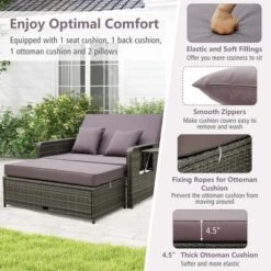 Costway Patio Rattan Daybed Set Wicker Loveseat Sofa With Ottoman & Retractable Side Tray -VIDAXL Sale Store GUEST 05915dd4 273c 4ced 95e6 2a6c264206a0