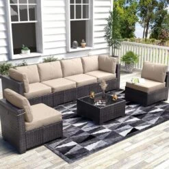 7Pcs PE Rattan Patio Conversation Set With Sectional Sofa & Coffee Table, Outdoor Furniture For Garden, Poolside, And Backyard 14 7Pcs PE Rattan Patio Conversation Set With Sectional Sofa & Coffee Table, Outdoor Furniture For Garden, Poolside, And Backyard -VIDAXL Sale Store GUEST 05b8a654 38dc 4421 b031 c27498781fff