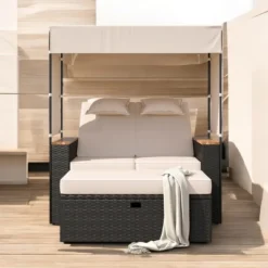 2-Piece Outdoor Rattan Daybed With 5 Positions, Canopy, Bench, And Cushions For Poolside, Backyard & Garden 24 2-Piece Outdoor Rattan Daybed With 5 Positions, Canopy, Bench, And Cushions For Poolside, Backyard & Garden -VIDAXL Sale Store GUEST 068f5ace 0778 4366 992f 44c482af52fb