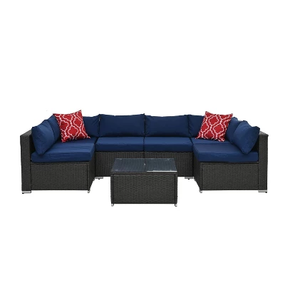 Patio Furniture Outdoor Sofa Set With 6 Seats, Garden Furniture With Tempered Glass Coffee Table 2 Patio Furniture Outdoor Sofa Set With 6 Seats, Garden Furniture With Tempered Glass Coffee Table - Image 2