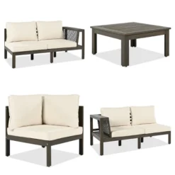 Outdoor 4-Pieces L-Shaped Sectional Sofa, Acacia Frame Sofa With Woven Mesh Armrests And Table, Sofa With Polyester Cushions–Cuddlewood 11 Outdoor 4-Pieces L-Shaped Sectional Sofa, Acacia Frame Sofa With Woven Mesh Armrests And Table, Sofa With Polyester Cushions–Cuddlewood -VIDAXL Sale Store GUEST 094441a2 002e 4c36 9faa 9ed9eaa06c3d