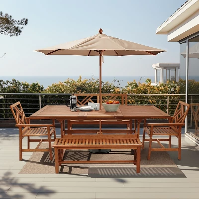 LuxenHome Carmel Solid Wood Extendable Outdoor Dining Table Brown 4 LuxenHome Carmel Solid Wood Extendable Outdoor Dining Table Brown - Image 4