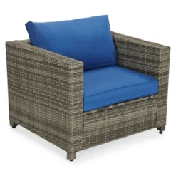 4pc Wicker Patio Sectional Seating Set - Blue - EDYO LIVING -VIDAXL Sale Store GUEST 096a9339 b3dd 4573 9b38 62f2734632f7