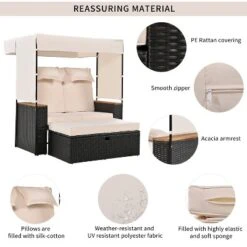 2-Piece Outdoor Rattan Daybed With 5 Positions, Canopy, Bench, And Cushions For Poolside, Backyard & Garden 19 2-Piece Outdoor Rattan Daybed With 5 Positions, Canopy, Bench, And Cushions For Poolside, Backyard & Garden -VIDAXL Sale Store GUEST 0a1013b0 efd9 45ce bd83 7e937c8c2b6a