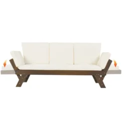 SKRAN Outdoor Adjustable Patio Wooden Daybed Sofa Chaise Lounge With Cushions For Small Places, Brown Finish+Beige Cushion -VIDAXL Sale Store GUEST 0aa0fbc2 192d 4761 b204 0aee3b4940ff