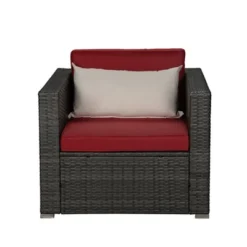 4pc Outdoor Wicker Conversation Set - Red/Brown - GODEER -VIDAXL Sale Store GUEST 0aeca72c 756c 4869 9c8f c1298860a46d