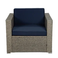 6pc Outdoor Rattan Wicker Set With Sectional, Chairs, Accent Table & Ottoman - Gray/Navy - GODEER -VIDAXL Sale Store GUEST 0b2cff76 9d9e 4c2a beeb 23fd6f19fea1