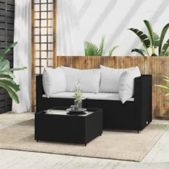 VidaXL Patio Lounge Set Black And White Poly Rattan