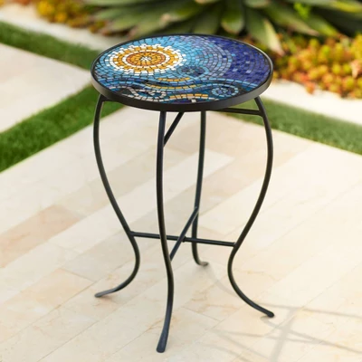 Teal Island Designs Modern Black Round Outdoor Accent Side Table 14" Wide Blue Ocean Mosaic Tabletop Front Porch Patio Home House 1 Teal Island Designs Modern Black Round Outdoor Accent Side Table 14" Wide Blue Ocean Mosaic Tabletop Front Porch Patio Home House