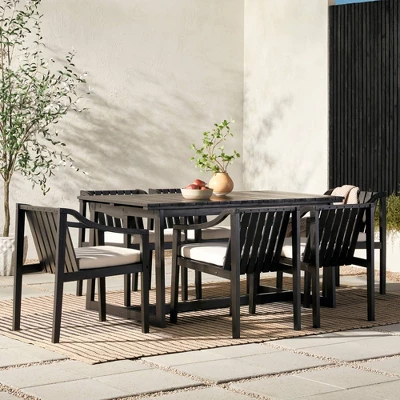 7pc Modern Slatted Wood Outdoor Dining Set - Saracina Home 2 7pc Modern Slatted Wood Outdoor Dining Set - Saracina Home - Image 2