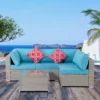 5pc Wicker Patio Seating Set With Cushions - Gray/Blue - GODEER -VIDAXL Sale Store GUEST 0c2cc0f9 9e75 4f6b 88ef cec06751a573