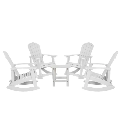 Flash Furniture Set Of 4 Savannah All-Weather Poly Resin Wood Adirondack Rocking Chairs With Side Table 11 Flash Furniture Set Of 4 Savannah All-Weather Poly Resin Wood Adirondack Rocking Chairs With Side Table - Image 11