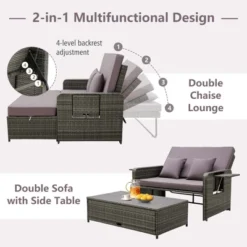 Costway Patio Rattan Daybed Set Wicker Loveseat Sofa With Ottoman & Retractable Side Tray -VIDAXL Sale Store GUEST 0ca57ec7 28bc 49be 92ed aeb51fd498eb
