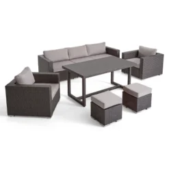 Christopher Knight Home Santa Rosa Outdoor Wicker And Aluminum 8 Piece Sofa Dining Set