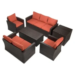 6pc Wicker Outdoor Conversation Set - Orange - EDYO LIVING -VIDAXL Sale Store GUEST 0dc7bdef 597a 43dd 9f0e 455c64c4d676