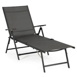 Jomeed Chaise Outdoor Reclining Adjustable Folding Lightweight Beach Patio Lounge Chair With 7 Back Reclining And 2 Leg Positions, Gray