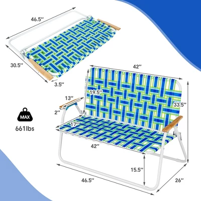 Costway 2-Person Folding Chair With Armrest 661 LBS Load Capacity For Camping Beach 2 Costway 2-Person Folding Chair With Armrest 661 LBS Load Capacity For Camping Beach - Image 2