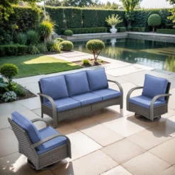 POCASSY 3 Pieces Patio Sofa Set, Patio Furniture Set With Patio Couch And Swivel Patio Chair, Metal Armrest All Weather Wicker Patio Set For Porch -VIDAXL Sale Store GUEST 102ecf8b e383 4aca aa01 92922d8cf55e