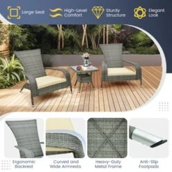 Tangkula 3-Piece Wicker Adirondack Set Ergonomic Oversized Rattan Chairs W/ Coffee Table Comfy Seat Cushions -VIDAXL Sale Store GUEST 1031ac42 889c 4346 89ec 38dbfb9db0cb