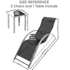 GustoWave 3-Piece Outdoor Chaise Lounge Set, Outdoor Reclining Sun Lounger For Pool, Beach Or Patio – All-Weather Metal Frame, Black