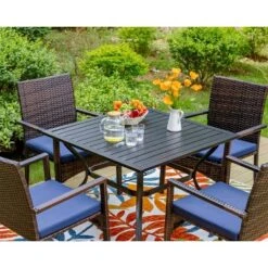 5pc Patio Dining Set With Square Metal Table & 4 PE Rattan Chairs - Captiva Designs -VIDAXL Sale Store GUEST 10b0ea39 191f 4e44 aa2b bc83e8d66f1e
