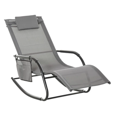 Outsunny Outdoor Rocking Recliner, Sling Sun Lounger With Removable Headrest And Side Pocket For Garden, Patio And Dec 9 Outsunny Outdoor Rocking Recliner, Sling Sun Lounger With Removable Headrest And Side Pocket For Garden, Patio And Dec - Image 9
