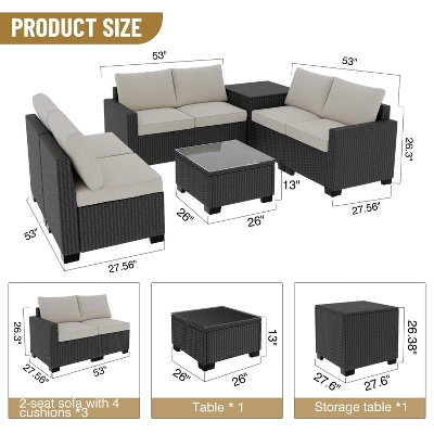 Garvee Outdoor Patio Furniture Set, 8 Piece Patio Rattan Sectional Couch Set,Wicker Patio Conversation Sets With With Storage Box & Glass Top Table 3 Garvee Outdoor Patio Furniture Set, 8 Piece Patio Rattan Sectional Couch Set,Wicker Patio Conversation Sets With With Storage Box & Glass Top Table - Image 3