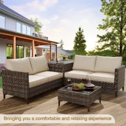 Acekool 4 Piece Black PE Wicker Patio Furniture Set With Storage Table, Sectional Conversation Sofa, Glass Top & Beige Cushions For Outdoor Spaces 8 Acekool 4 Piece Black PE Wicker Patio Furniture Set With Storage Table, Sectional Conversation Sofa, Glass Top & Beige Cushions For Outdoor Spaces -VIDAXL Sale Store GUEST 1271a585 6416 4608 92f7 3d59563cc887