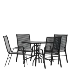 Emma And Oliver Five Piece Patio Dining Set - Square Table With Powder Coated Frame And Tempered Glass Top & 4 Flex Comfort Stack Chairs -VIDAXL Sale Store GUEST 12c60813 2cc7 4592 a646 8831e39316c8