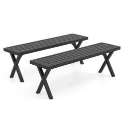 Costway 1/2 PCS 54" Patio Metal Bench With Slatted Seat & X Legs Backless Loveseat For Yard -VIDAXL Sale Store GUEST 14772374 43f5 40b7 95f5 6197069de0e9