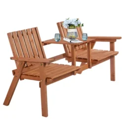 Outsunny Wooden Garden Bench With Umbrella Hole & Middle Table, Outdoor Loveseat With Weather-Fighting Material 2 Person Chair For Garden, Patio, Balcony -VIDAXL Sale Store GUEST 14c8d406 a5d0 4a98 9b0a 28a711d5273a