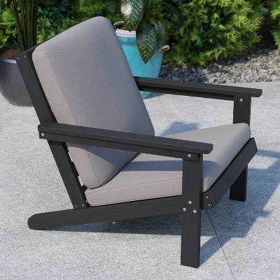 Flash Furniture Charlestown All-Weather Poly Resin Wood Adirondack Style Deep Seat Patio Club Chair With Cushions 3 Flash Furniture Charlestown All-Weather Poly Resin Wood Adirondack Style Deep Seat Patio Club Chair With Cushions - Image 3