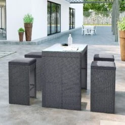 5-piece Patio Rattan Bar Dining Table Set With 4 Stools-ModernLuxe -VIDAXL Sale Store GUEST 150b4cbb 034c 433d 8726 a464b5865f2f