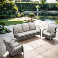 POCASSY 3 Pieces Patio Sofa Set, Patio Furniture Set With Patio Couch And Swivel Patio Chair, Metal Armrest All Weather Wicker Patio Set For Porch -VIDAXL Sale Store GUEST 1632415e eb6b 495f 9213 65677acc8167