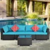 5pc Wicker Patio Sectional Seating Set With Cushions - Espresso/Blue - GODEER -VIDAXL Sale Store GUEST 16543078 e42e 4f3d b911 a631fb8bfabc