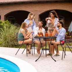 GustoWave 60cm Round Garden Side Table, Outdoor Coffee Table, Vintage All-Weather Small Patio Side Table For Balcony, Backyard And Poolside