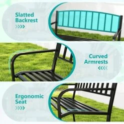 Tangkula 50 Inches Garden Bench W/ Slatted Backrest & Curved Armrests For Porch -VIDAXL Sale Store GUEST 1681ddcb 6d93 4cf2 8e92 efe67151e985