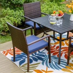 5pc Patio Dining Set With Square Metal Table & 4 PE Rattan Chairs - Captiva Designs