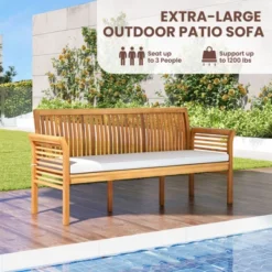 Tangkula 3 Person Outdoor Bench, 62.5" Acacia Wood Patio Sofa With Curved Armrests And Removable Seat Cushion -VIDAXL Sale Store GUEST 174e8fc6 7d7f 47ae a115 216bb061f432