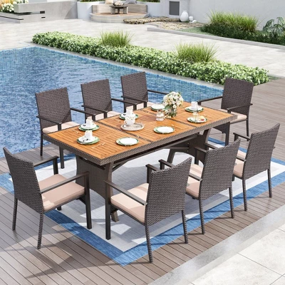 Captiva Designs 1pc Outdoor Patio Acacia Wood Dining Table With 1.96" Umbrella Hole 4 Captiva Designs 1pc Outdoor Patio Acacia Wood Dining Table With 1.96" Umbrella Hole - Image 4