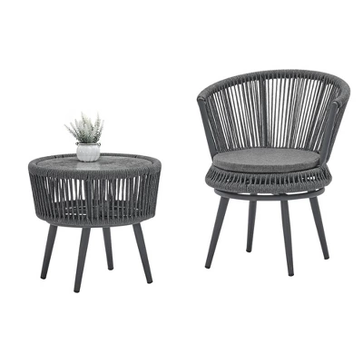 3pc Outdoor Wicker Conversation Set With Cushions - Dark Gray - GODEER 3 3pc Outdoor Wicker Conversation Set With Cushions - Dark Gray - GODEER - Image 3